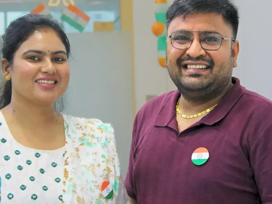 Two colleagues in the Greater Noida office